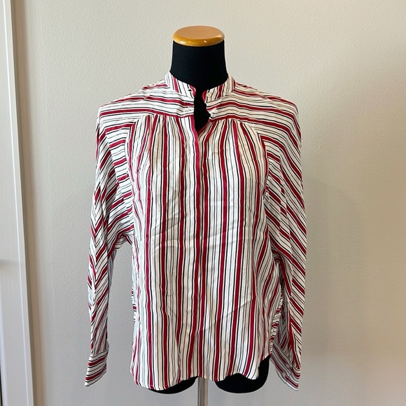 NWT Maje Coquille Ruched Striped Shirt - Picture 3 of 13